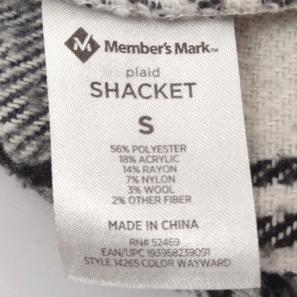 Member's Mark Plaid Shacket Black and White Plaid Button-Up Size (S) - Picture 6 of 12
